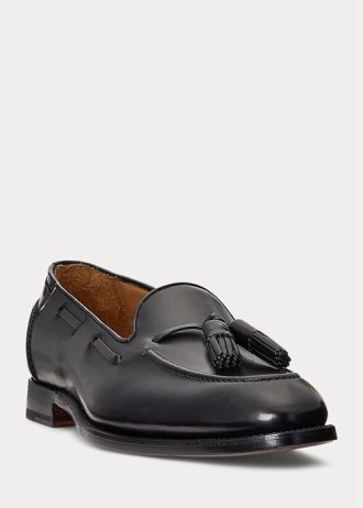 Mocassins Ralph Lauren Luther Tassel de couro de bezerro masculino preto
