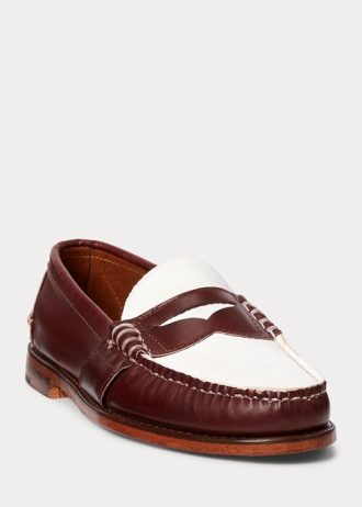 Mocassins Ralph Lauren The Morehouse Collection Masculinos Borgonha Creme