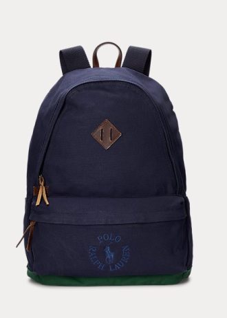 Mochilas de lona bordadas com logotipo Ralph Lauren azul marinho masculinas