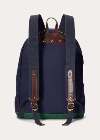 Mochilas de lona bordadas com logotipo Ralph Lauren azul marinho masculinas