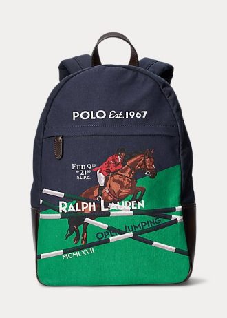 Mochilas de lona com estampa equestre Ralph Lauren masculinas azul-marinho