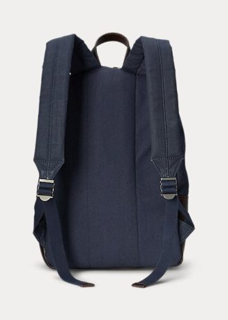 Mochilas de lona com estampa equestre Ralph Lauren masculinas azul-marinho