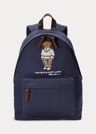 Mochilas de lona Ralph Lauren Polo Bear masculinas azul-marinho
