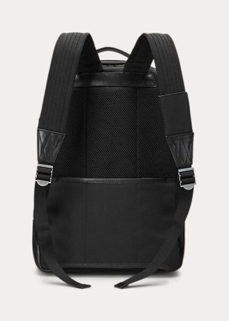 Mochilas de viagem Ralph Lauren pretas com acabamento em couro para homens
