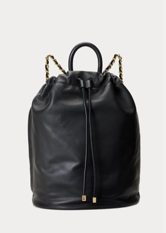 Mochilas Ralph Lauren Izzie médias de couro napa femininas pretas