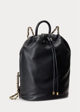 Mochilas Ralph Lauren Izzie médias de couro napa femininas pretas