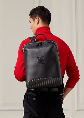 Mochilas Ralph Lauren Masculinas Pretas de Couro Acolchoado