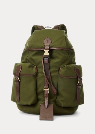 Mochilas Ralph Lauren Masculinas Verdes de Lona com Acabamento em Couro