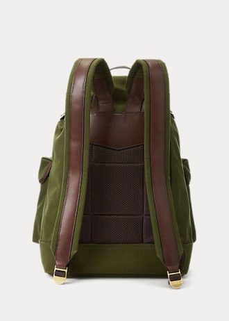 Mochilas Ralph Lauren Masculinas Verdes de Lona com Acabamento em Couro