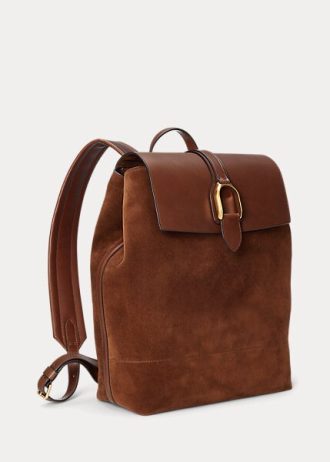 Mochilas Ralph Lauren Welington de camurça de bezerro chocolate masculinas
