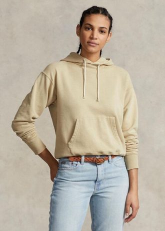 Moletom com capuz de lã de algodão Ralph Lauren cáqui feminino