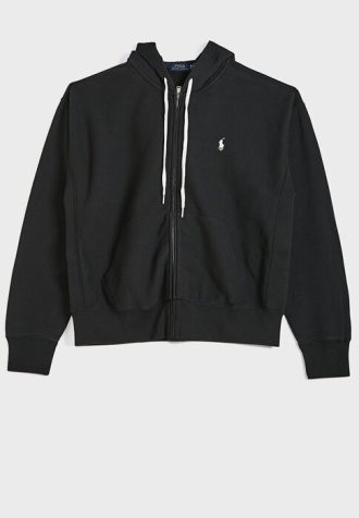 Moletom com capuz e cordão com logotipo Ralph Lauren feminino preto