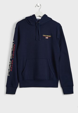 Moletom com capuz e manga com logotipo Ralph Lauren masculino azul marinho