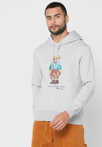 Moletom com capuz estampado Ralph Lauren masculino cinza
