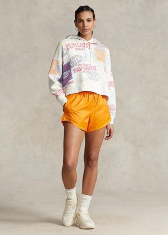 Moletom com capuz grande e estampa de logotipo Ralph Lauren feminino branco