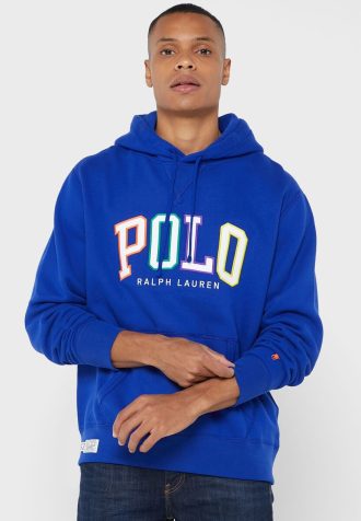 Moletom com capuz masculino azul com logotipo Ralph Lauren