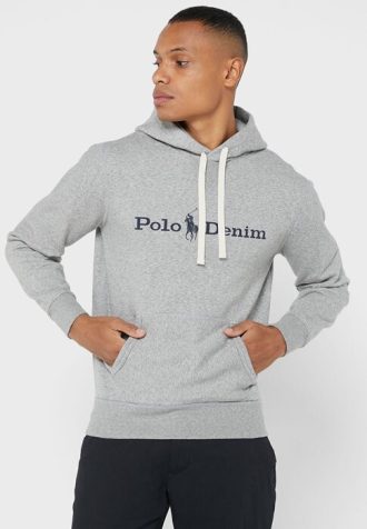 Moletom com capuz masculino cinza com logotipo Ralph Lauren