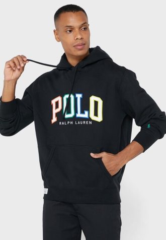 Moletom com capuz preto masculino com logotipo Ralph Lauren