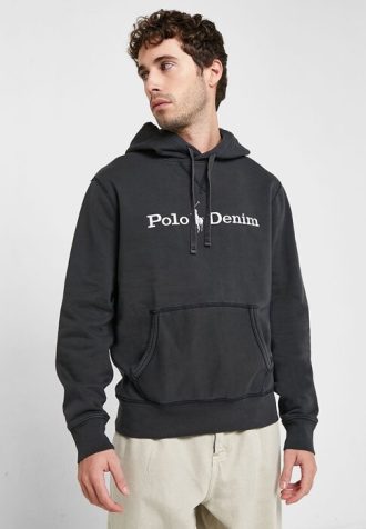 Moletom com capuz preto masculino com logotipo Ralph Lauren