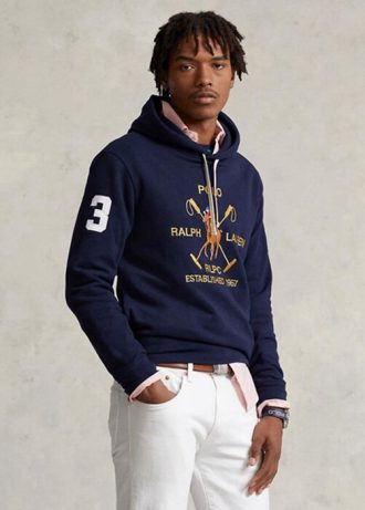 Moletom com capuz Ralph Lauren Big Polo Crest Fleece masculino azul marinho