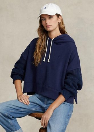 Moletom com capuz Ralph Lauren Boxy Fit Hybrid com manga comprida e ajuste folgado, azul marinho, feminino