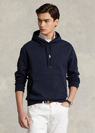 Moletom com capuz Ralph Lauren de malha dupla masculino azul marinho