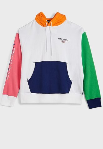 Moletom com capuz Ralph Lauren feminino multicolorido com detalhes em blocos de cores e bolsos