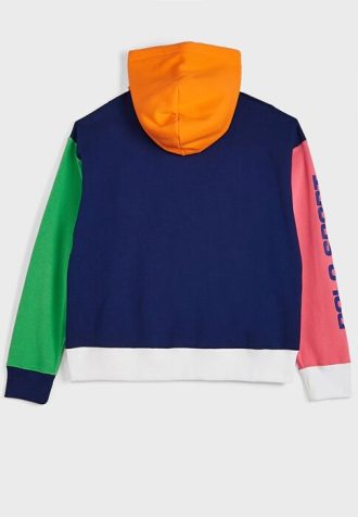 Moletom com capuz Ralph Lauren feminino multicolorido com detalhes em blocos de cores e bolsos