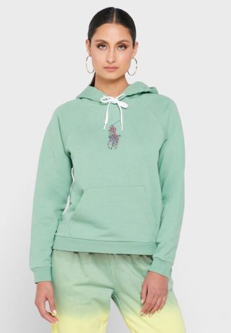 Moletom com capuz Ralph Lauren feminino verde com bolsos e detalhes em tricô