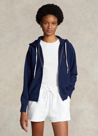 Moletom com capuz Ralph Lauren Fleece com zíper completo azul marinho feminino