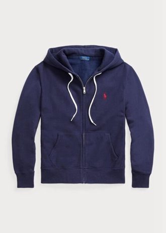 Moletom com capuz Ralph Lauren Fleece com zíper completo azul marinho feminino