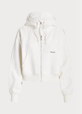 Moletom com capuz Ralph Lauren Fleece feminino branco com zíper e manga dolman