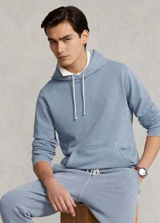 Moletom com capuz Ralph Lauren masculino azul de lã de algodão orgânico
