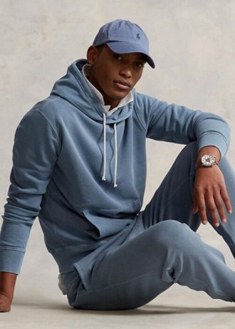 Moletom com capuz Ralph Lauren masculino azul de lã de algodão orgânico