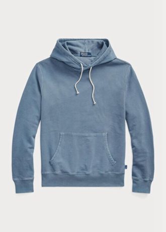 Moletom com capuz Ralph Lauren masculino azul de lã de algodão orgânico