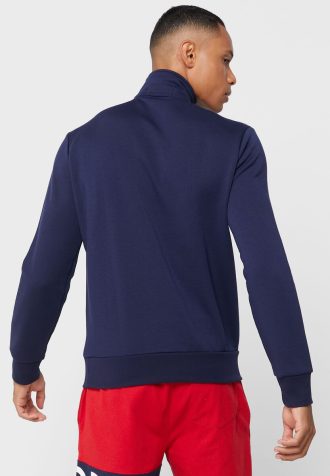Moletom com capuz Ralph Lauren masculino azul marinho com logotipo e meio zíper