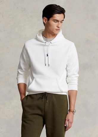Moletom com capuz Ralph Lauren masculino branco de malha dupla