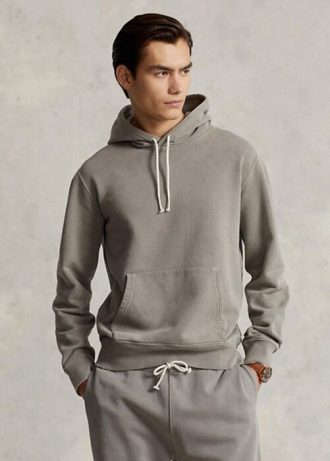Moletom com capuz Ralph Lauren masculino cinza de algodão orgânico