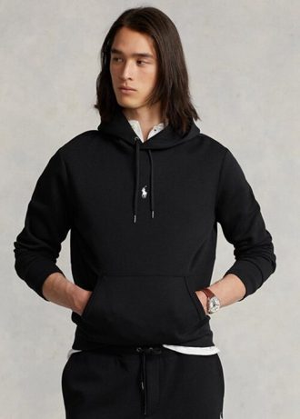 Moletom com capuz Ralph Lauren masculino preto de malha dupla