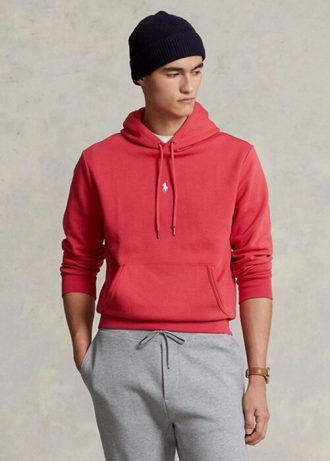 Moletom com capuz Ralph Lauren masculino vermelho de malha dupla