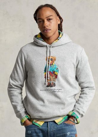 Moletom com capuz Ralph Lauren Polo Bear Fleece cinza masculino
