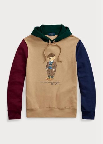 Moletom com capuz Ralph Lauren Polo Bear masculino cáqui com blocos de cores