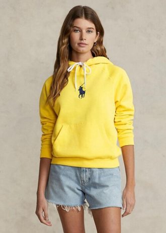 Moletom com capuz Ralph Lauren Shrunken Fit Big Pony Fleece feminino amarelo