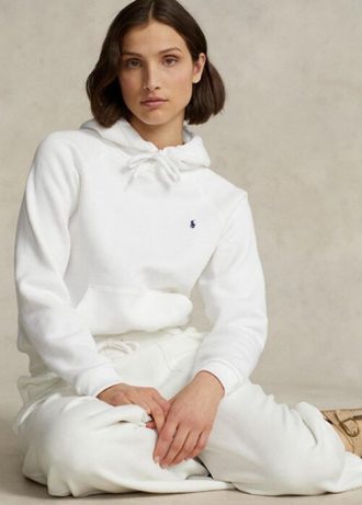 Moletom com capuz Ralph Lauren Shrunken Fit Fleece feminino branco