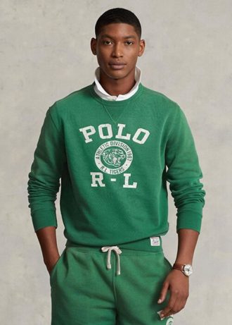 Moletom masculino verde com logotipo Ralph Lauren e lã