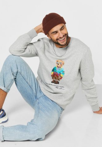 Moletom Polo Bear estampado Ralph Lauren cinza masculino