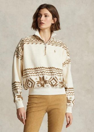 Moletom Ralph Lauren feminino bege com estampa Fair Isle e estampa tonal