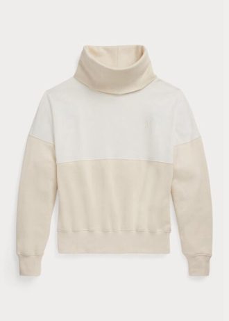 Moletom Ralph Lauren feminino bege com painéis e gola funil em lã