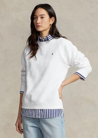 Moletom Ralph Lauren Fleece com gola redonda e capuz feminino branco