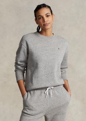 Moletom Ralph Lauren Fleece Gola Redonda Feminino Cinza Escuro